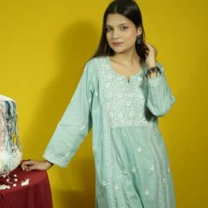Lucknow Chikankari Hand Embroidered Cotton Four Kali Kurti