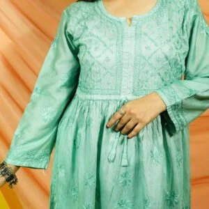 Lucknow Chikankari Hand Embroidered Chanderi Short Kurti