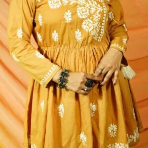 Lucknow Chikankari Hand Embroidered Cotton Angarkha Short Kurti